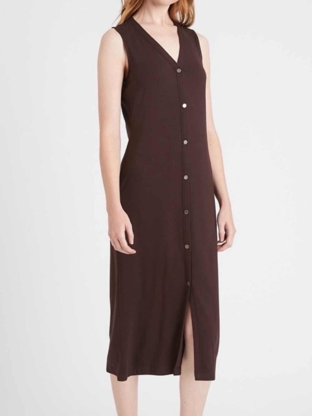 New Banana Republic V Neck Knit Midi Dress Brown